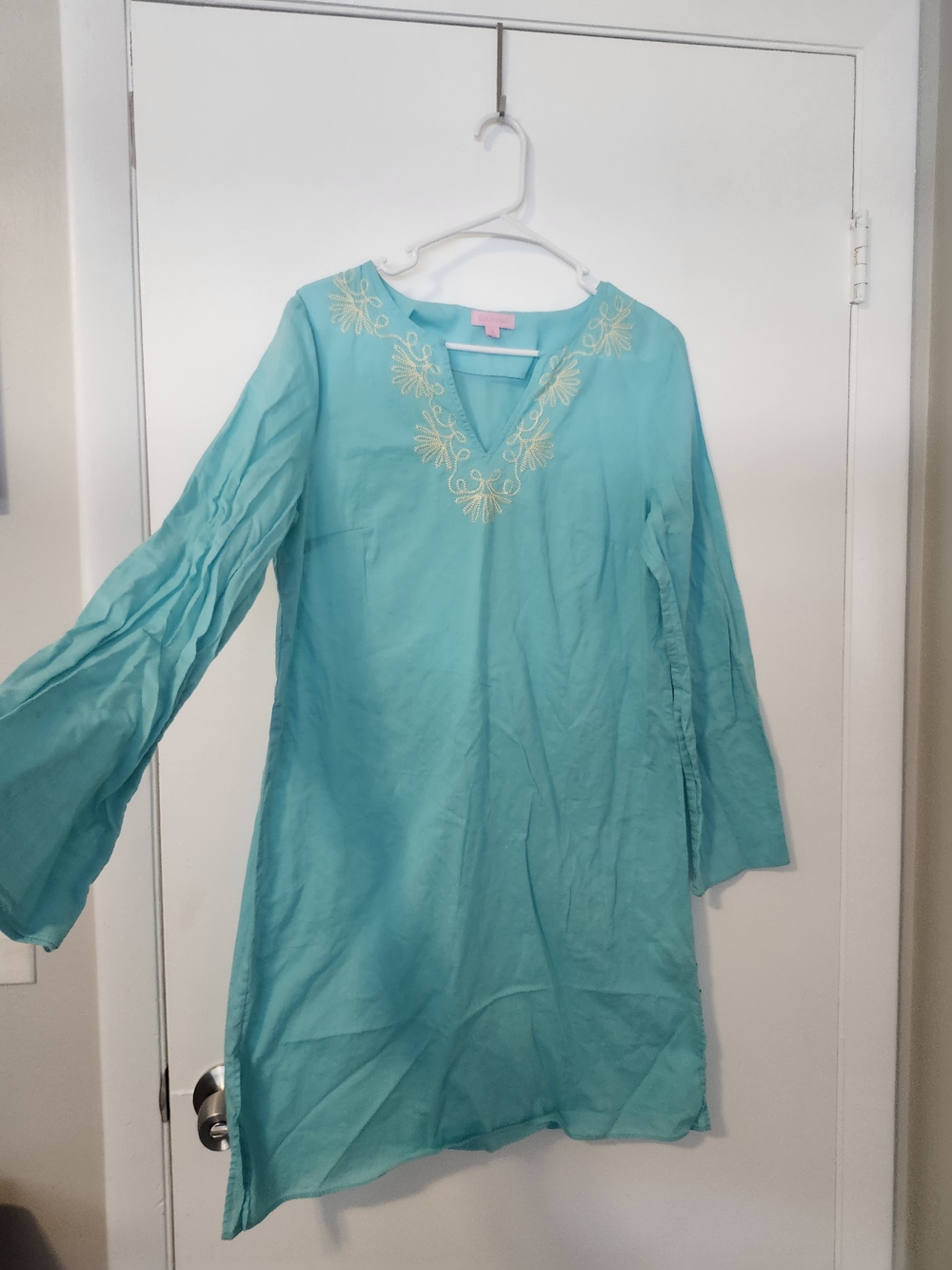 Lilly Pulitzer Turquoise Elina Tunic with Gold Embroidery